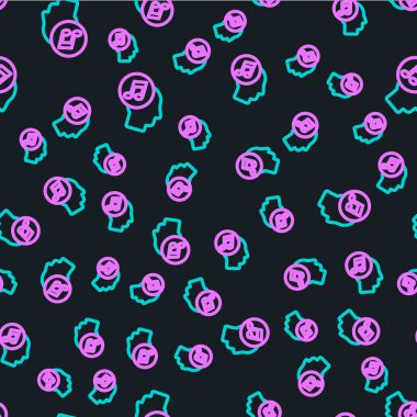 İnsan kafasındaki müzik notaları siyah arka planda izole edilmiş. Vektör İllüstrasyonu.