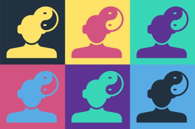 Pop sanatı Yin Yang renk arkaplanında izole edilmiş uyum ve denge sembolü. Vektör