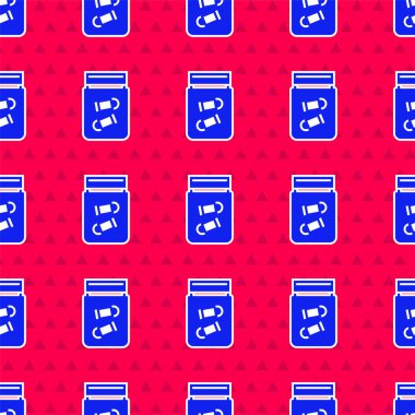 Kırmızı arka planda kurşun ikonlu mavi kanıt torbası izole edilmiş. Vektör