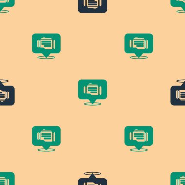 Green and black Check engine icon isolated seamless pattern on beige background.  Vector