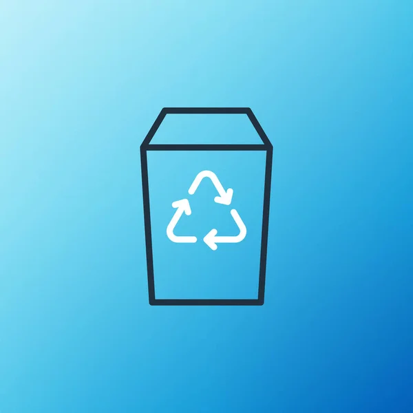 青色の背景に隔離されたリサイクルシンボルアイコンを持つラインごみ箱 ゴミはアイコンになる ゴミのゴミ箱の看板 リサイクルバスケットのサイン カラフルなアウトラインコンセプト ベクトル — ストックベクタ