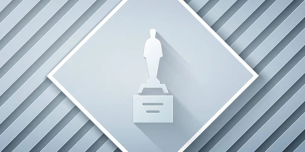 剪纸电影奖杯图标孤立在灰色背景 奥斯卡金像奖电影和电影的象征 造纸艺术风格 — 图库矢量图片