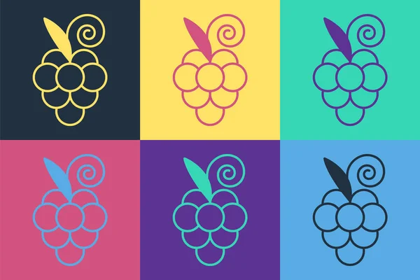 Pop Art Traubenfrucht Symbol Isoliert Auf Farbigem Hintergrund Vektor — Stockvektor