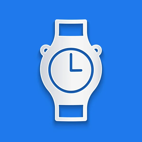 Corte Papel Icono Del Reloj Muñeca Aislado Sobre Fondo Azul — Vector de stock