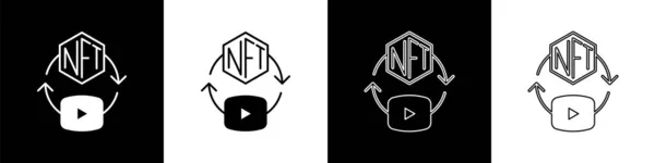 设置Nft数字加密艺术图标隔离在黑白背景 不可替换的象征 — 图库矢量图片
