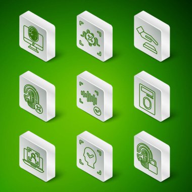 Parmak izini kilit, yüz tanıma, monitör parmak izi, ses, reddetme, ses, dizüstü bilgisayar yüzü ve simge ile ayarla. Vektör
