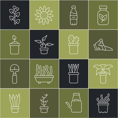 Ot, kırık, şişe su, bitki, filiz şişesi, Ivy Branch ve kaktüs peyote ikonu. Vektör