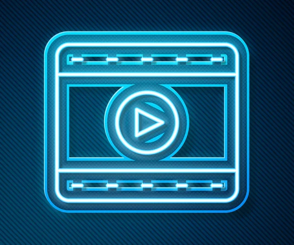 Leuchtende Neon Linie Play Video Symbol Isoliert Auf Blauem Hintergrund — Stockvektor
