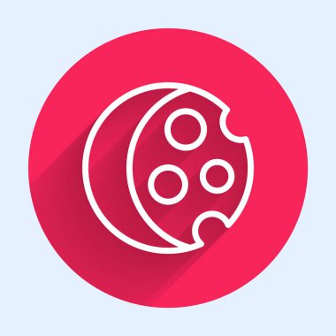 Güneş tutulmasının beyaz çizgisi uzun gölge arkaplanı ile izole edilmiş. Tam sonar tutulması. Kırmızı daire düğmesi. Vektör