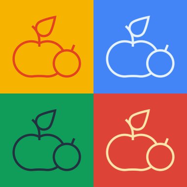 Pop Art Line Apple simgesi renk arkaplanında izole edildi. Fazla kilolu. Sağlıklı diyet menüsü. Fitness diyeti elması. Vektör