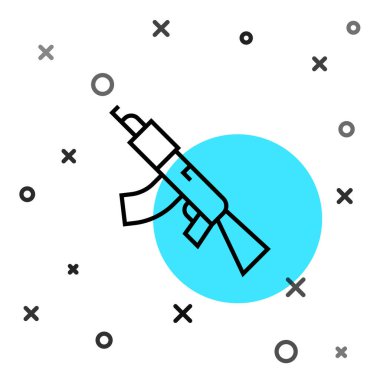 Siyah çizgi Alt makineli tüfek simgesi beyaz arkaplanda izole edildi. Kalaşnikov veya AK47. Rastgele dinamik şekiller. Vektör