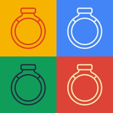 Pop art çizgisi altın yüzük simgesi renk arkaplanında izole edildi. Vektör