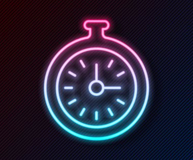 Glowing neon line Pocket watch icon isolated on black background.  Vector