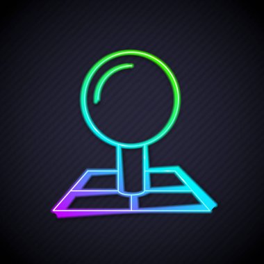 Parlayan neon çizgisi Katlanmış harita konum simgesi simgesi siyah arkaplanda izole edildi. Vektör