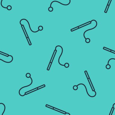 Siyah çizgi evcil kedi oyuncak ikonu yeşil arka planda izole edilmiş pürüzsüz desen. Vektör