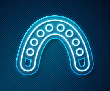 Parlayan neon hattı. Mavi arka planda Mouth guard boksör ikonu izole edildi. Vektör