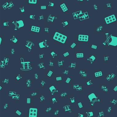 Hapları su toplamalı, kardiyogramlı monitörlü, sallanan sandalyeli ve örgü örgülü. Vektör