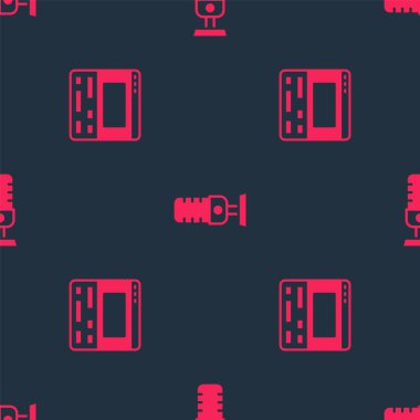 Video kaydediciyi dizüstü bilgisayara, mikrofonu da kusursuz desene ayarlayın. Vektör