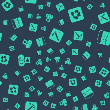 Kazma, altın külçesi, varil yağı ve toprak katmanlarını pürüzsüz desenlere ayarlayın. Vektör