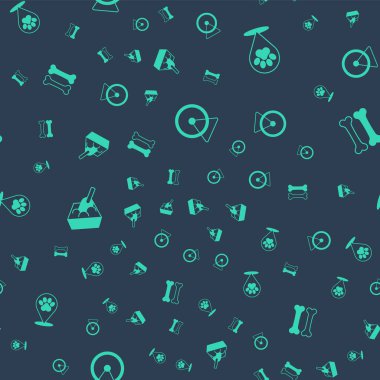 Hamster tekerleği, konum veteriner hastanesi, kedi kumu tepsisi, kürek ve köpek kemiği. Vektör