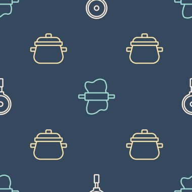 Hattı, tavayı, tencereyi ve hamuru dikişsiz desen üzerine yerleştirin. Vektör