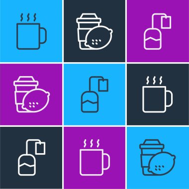 Bir bardak çay, çay poşeti ve limon ikonu. Vektör