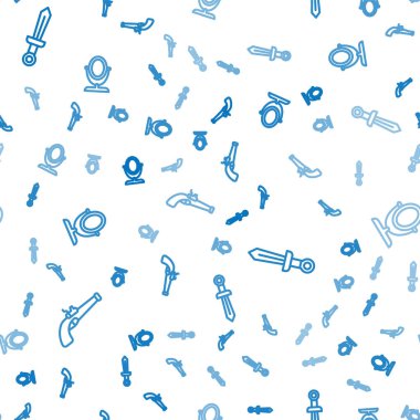 Klasik tabanca, Ortaçağ kılıcı ve yuvarlak makyaj aynasını pürüzsüz desenlere ayarlayın. Vektör