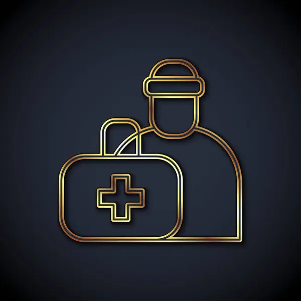Золота Лінія Піктограма Першої Допомоги Ізольована Чорному Тлі Медична Коробка — стоковий вектор