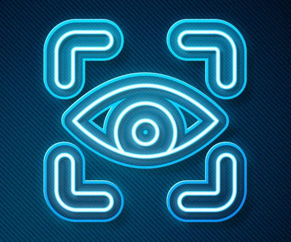 Glowing Neon Line Eye Scan Icon Isolated Blue Background Scanning — Stock Vector