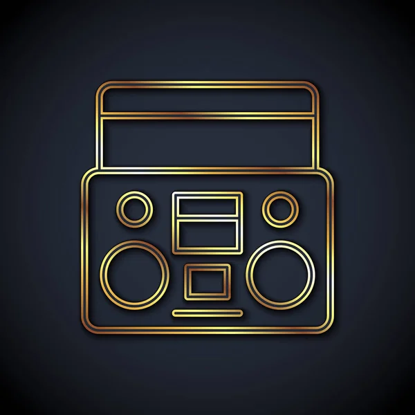 Gold Line Home Stereo Two Speakers Icon Isolated Black Background — Stock Vector