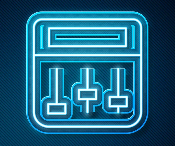 Glowing neon line Drum machine music producer equipment icon isolated on blue background.  Vector