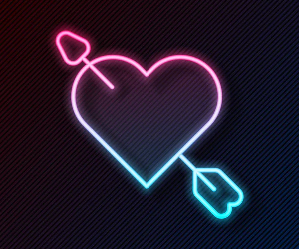 Glowing Neon Line Amour Symbol Heart Arrow Icon Isolated Black — Archivo Imágenes Vectoriales