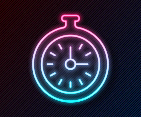 Glowing Neon Line Pocket Watch Icon Isolated Black Background Vector — Vetor de Stock