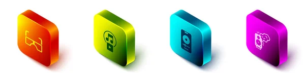 Isometric Glasses Play Square Music Player 그리고 Stereo 스피커 아이콘 — 스톡 벡터