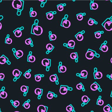 Çizgi bovling lobutları ve top ikonu siyah arkaplanda izole edilmiş. Spor malzemeleri. Vektör