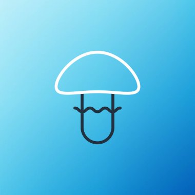 Mavi arkaplanda çizgi mantar simgesi izole edildi. Renkli taslak konsepti. Vektör