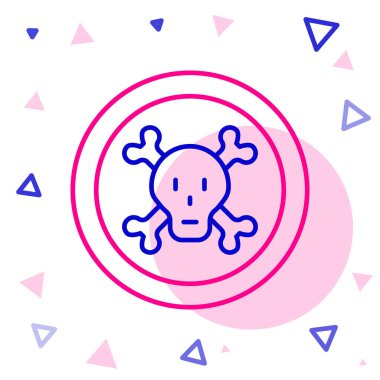 Çizgi kemikleri ve kafatası, beyaz arka planda izole edilmiş toksik uyarı ikonu olarak görülüyor. Renkli taslak konsepti. Vektör