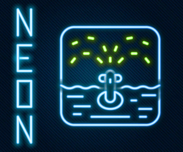 Gloeiende Neon Lijn Automatische Irrigatie Sprinklers Pictogram Geïsoleerd Zwarte Achtergrond — Stockvector