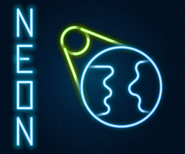 Glödande Neon Line Jorden Globen Ikon Isolerad Svart Bakgrund Världs — Stock vektor