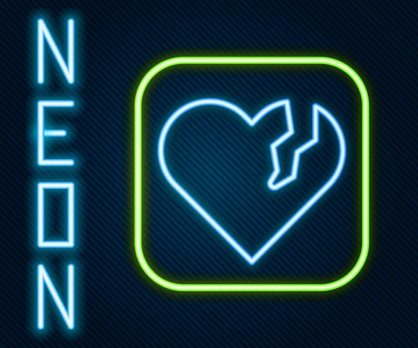 Glowing Neon Line Broken Heart Divorce Icon Isolated Black Background — Vettoriale Stock