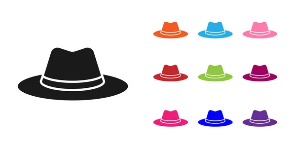 Μαύρο Δυτικό Καπέλο Καουμπόι Εικόνα Απομονώνονται Λευκό Φόντο Ορισμός Εικονίδια — Διανυσματικό Αρχείο