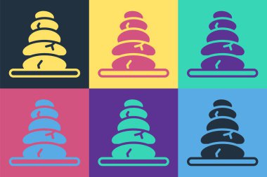 Pop Art Stack sıcak taşlar simgesi renk arkaplanında izole edildi. Spa salonu aksesuarı. Vektör