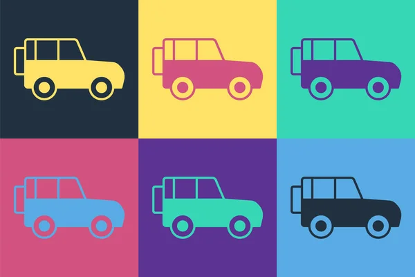 Pop Art Road Car Ikone Isoliert Auf Farbigem Hintergrund Vektor — Stockvektor