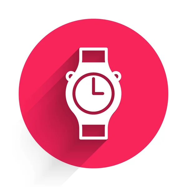 Weiße Armbanduhr Ikone Isoliert Mit Langem Schatten Hintergrund Armbanduhr Symbol — Stockvektor
