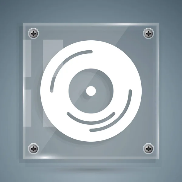 Vit Vinyl Disk Ikon Isolerad Grå Bakgrund Fyrkantiga Glasskivor Vektor — Stock vektor
