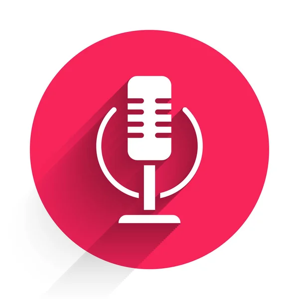 White Microphone Icon Isolated Long Shadow Background Air Radio Mic — Image vectorielle