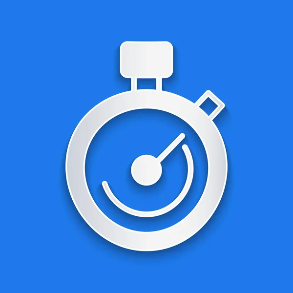 Papier Gesneden Stopwatch Pictogram Geïsoleerd Blauwe Achtergrond Tijdklok Teken Chronometerteken — Stockvector