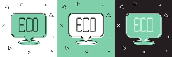 Set Leaf Eco Symbol Icon Isolated White Green Black Background — Stock Vector