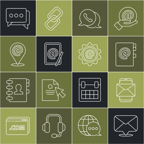 Satır Zarfı, Cep Telefonu ve Zarfı, Adres Defteri, Konuşma Balonu Sohbeti ile Telefon, Posta E-postası, Konum, Konuşma ve Simge. Vektör