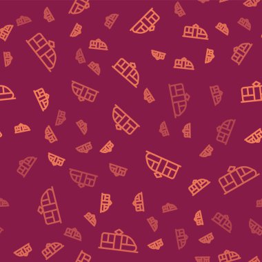 Kahverengi hat Tram ve demiryolu ikonu kırmızı arka planda izole edilmiş. Toplu taşıma sembolü. Vektör